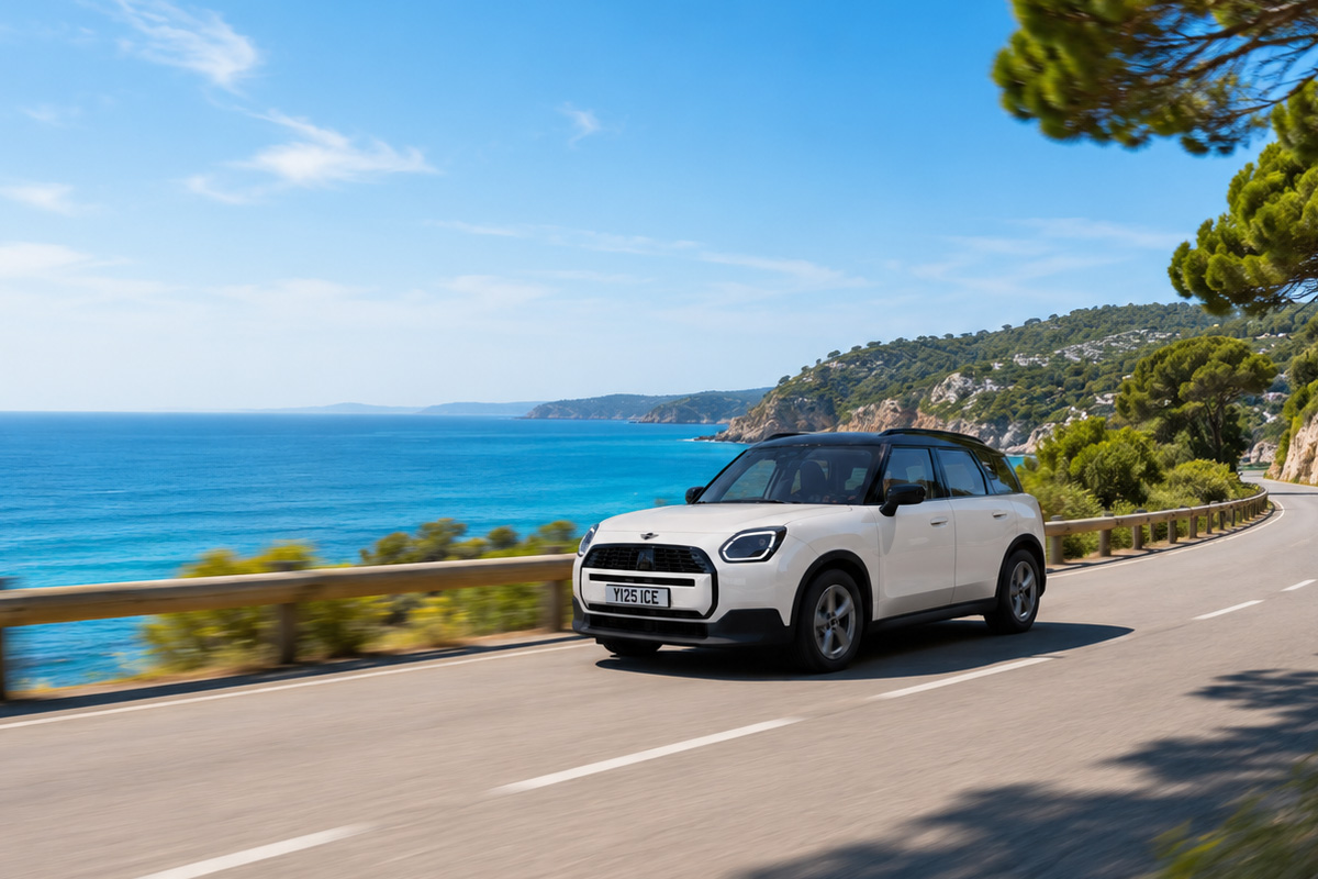 MINI SUVで夏の海沿いをドライブするイメージ