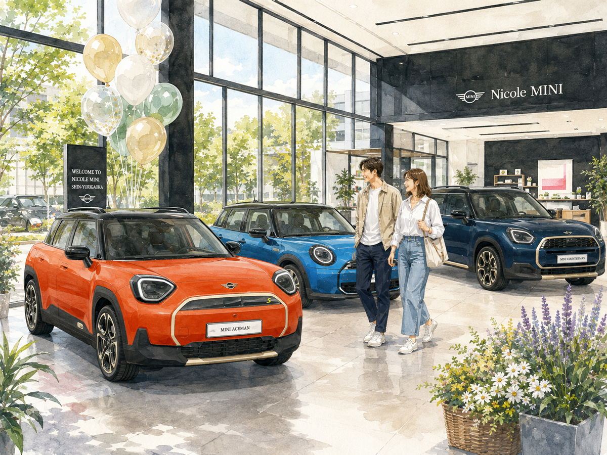 Nicole MINIのショールームでさまざまなMINIを見比べるイメージイラスト