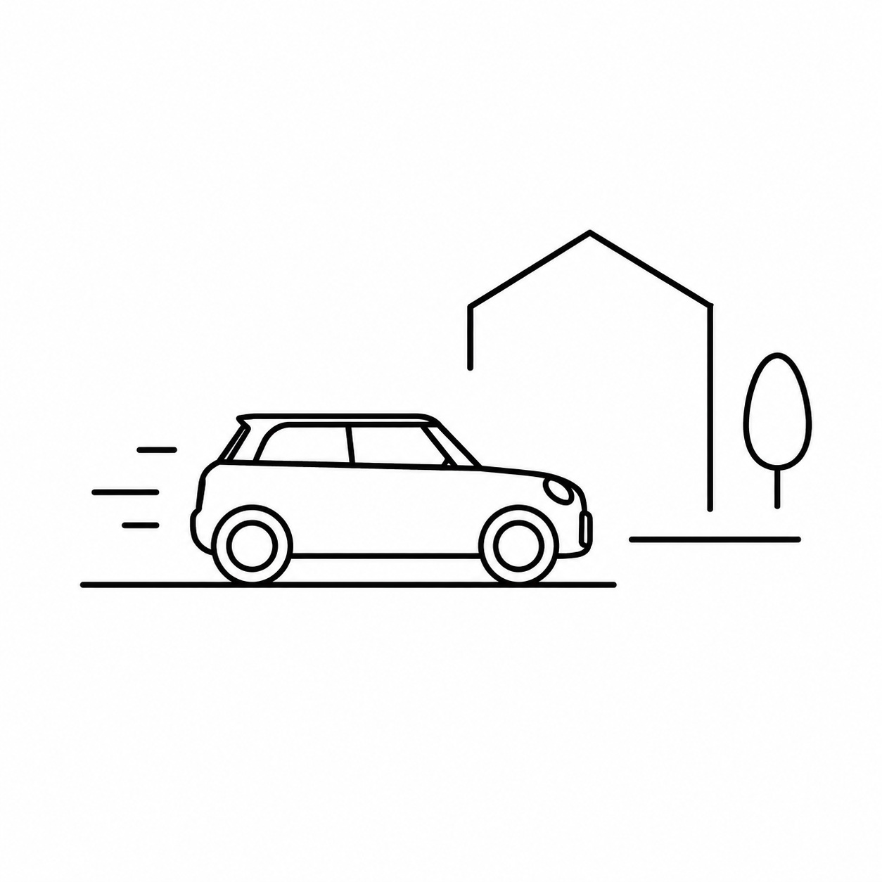 MINIに乗って自宅へ帰るアイコン