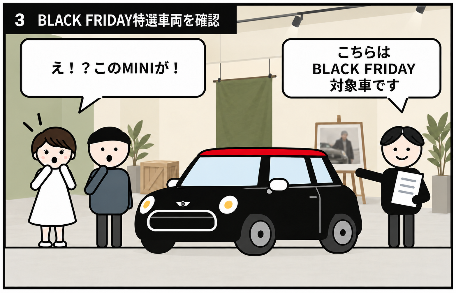 BLACK FRIDAY特選車両をショールームで確認するイメージ